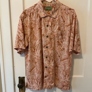 Tommy Bahama Men’s Floral Button Up Short Sleeve M 100% Silk Burnt Orange/Salmon